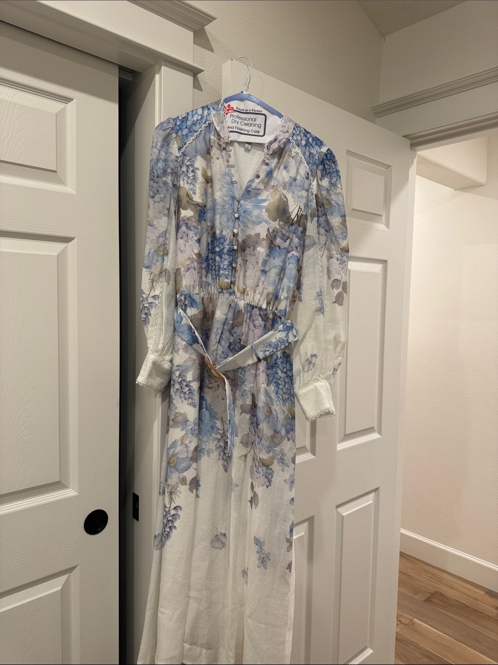 Ever New Cream Maxi Dress with Blue Floral Print and Tie Waist
